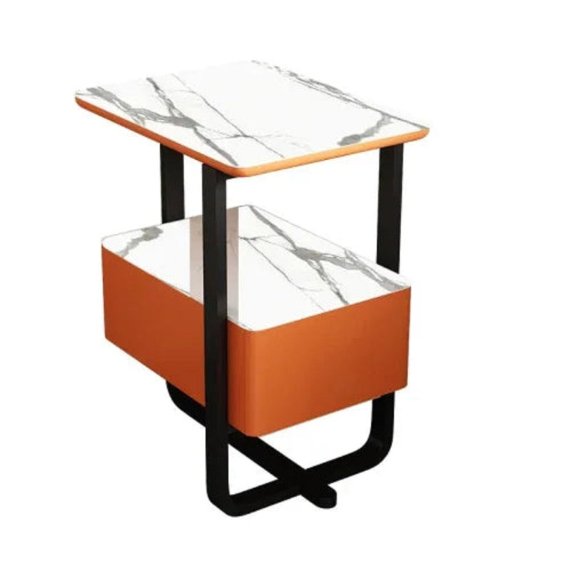 Naiyanna Side Table Comfortable Nightstands Bedroom Drawers, Black/Orange