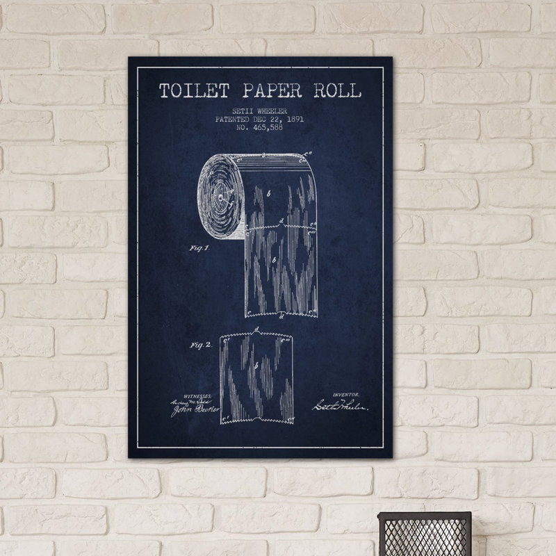 « Toilet Paper Navy Blue Patent Blueprint », impression sur toile tendue, H 60 po x l 40po x P 1,5 po, Toile avec cadre noir
