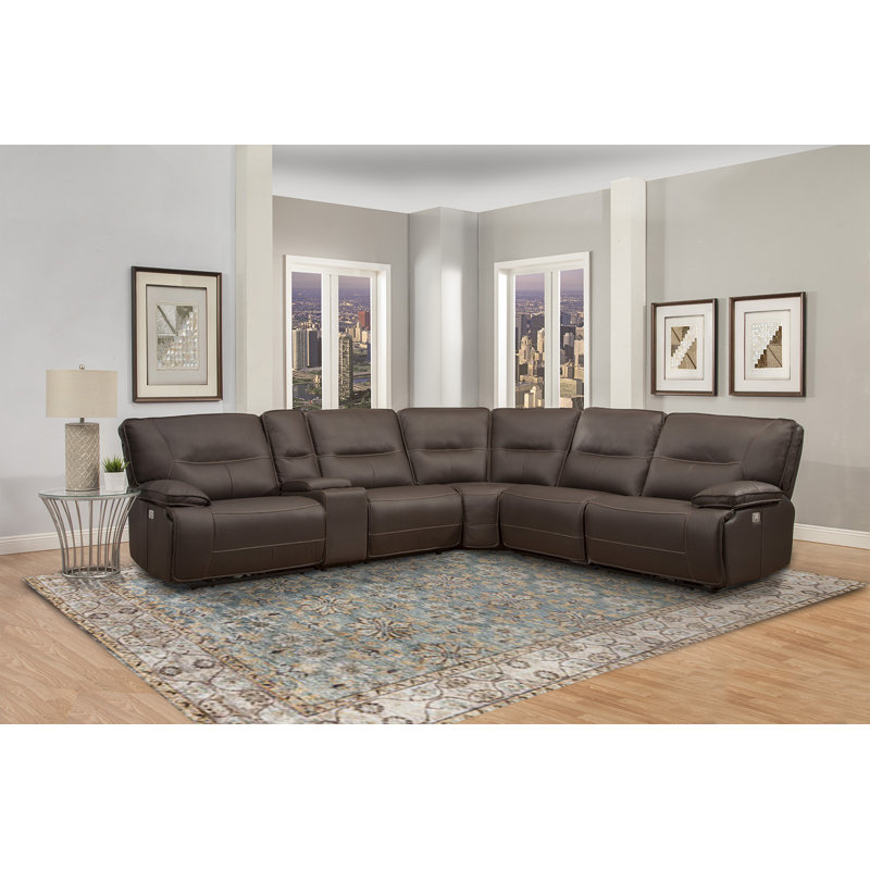 Pomona Upholstered Power Reclining L-Shaped Sectional Symmetrical, Chocolate