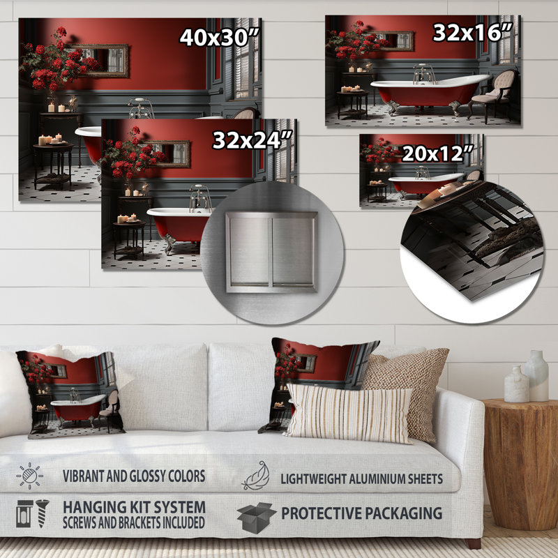 Rouge moderne, charme de salle de bain III - art mural en métal Bath & Laundry, H 12 po x l 20 po x P 1 po