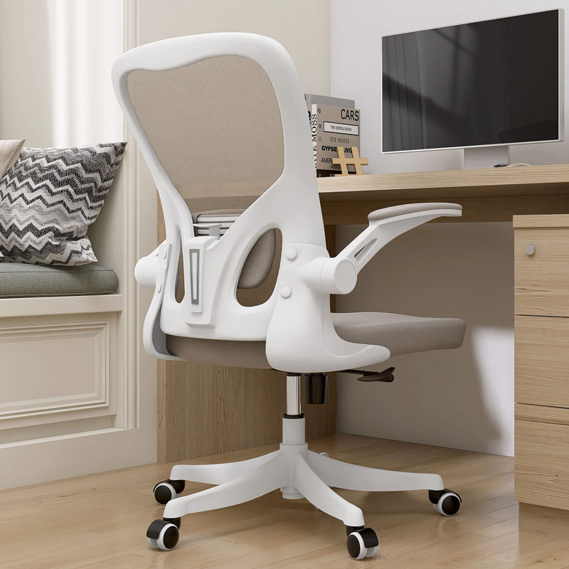 Hyers Home Ergonomic Office Chair With Lumbar Support, Swivel High Back Computer Chair, Breathable Mesh Desk Chair, PU Silent Wheels, Flip-Up Arms