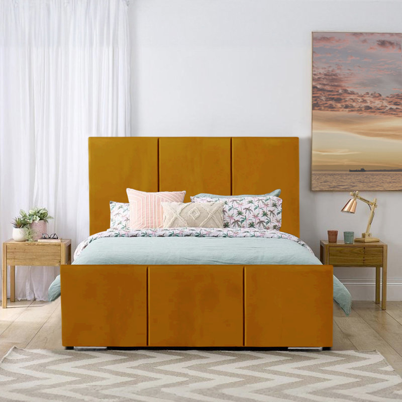 Andreq Upholstered Bed, Double (4'6), Turmeric