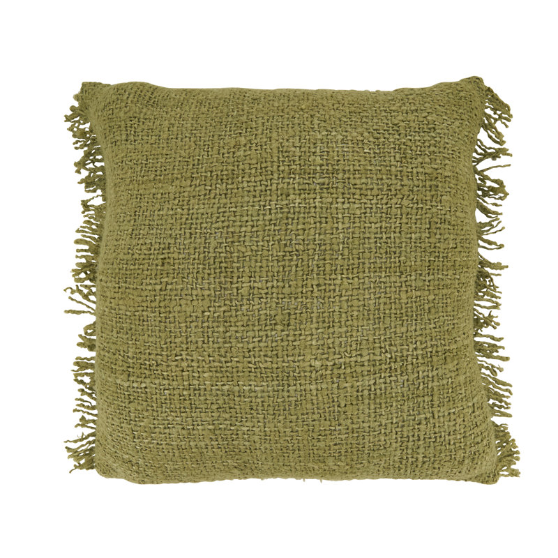 Coussin Fringe, Vert, Carré 20 po, Duvet de canard