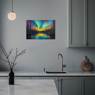 Large Aurora Borealis Landscape Canvas Wall Art Northern Lights Nature Scenery Canvas Prints Poster for Living Room Bedroom Ready to Hang Canvas Wrapped Framed Wall Artwork Painting, 24×36 Inches