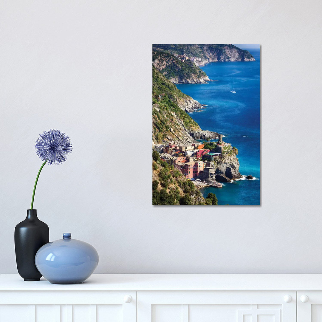 Cinque Terre Towns On The Cliffs, Vernazza And Corniglia, Liguria, Italy by George Oze - Wrapped Canvas Print