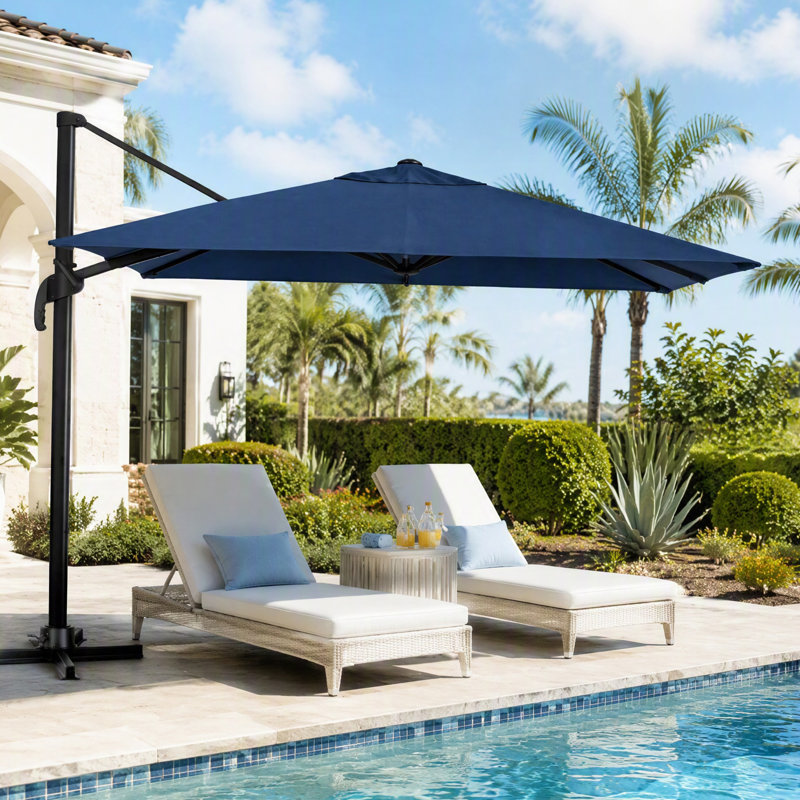 Parasol de patio carré de 10 pi avec base lestée, réglage de l'inclinaison et rotation de la pédale à 360 °, Marine