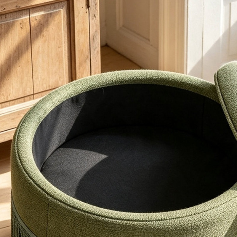 Pouf de rangement rond rembourré de 23,23 pouces avec franges