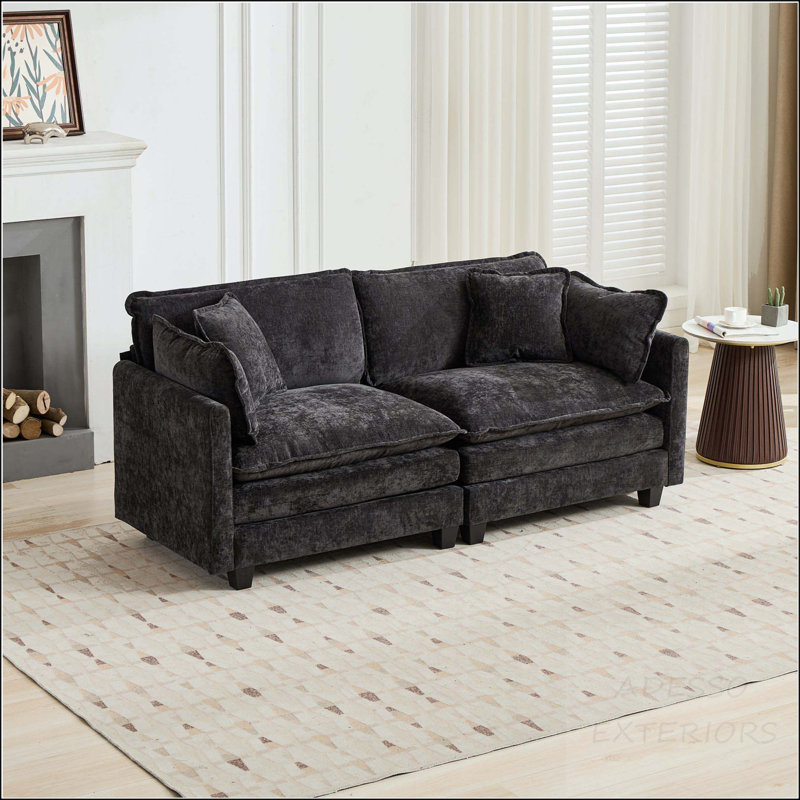Canapé modulaire Cloud avec coussin double couche, Noir chenille