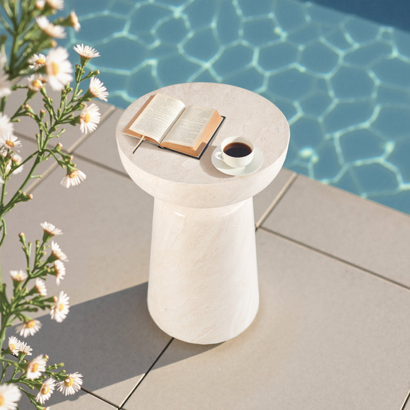 Outdoor Faux Stone Chalice Side Table, White