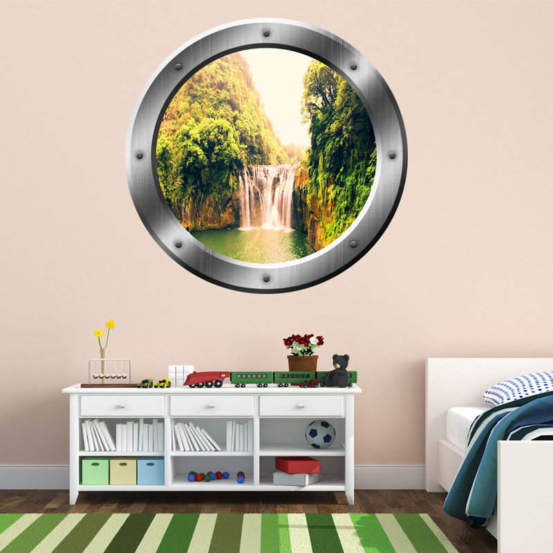 Décalcomanie murale en vinyle cascade hublot, H 20 po x l 20 po x P 0,01 po, Argent