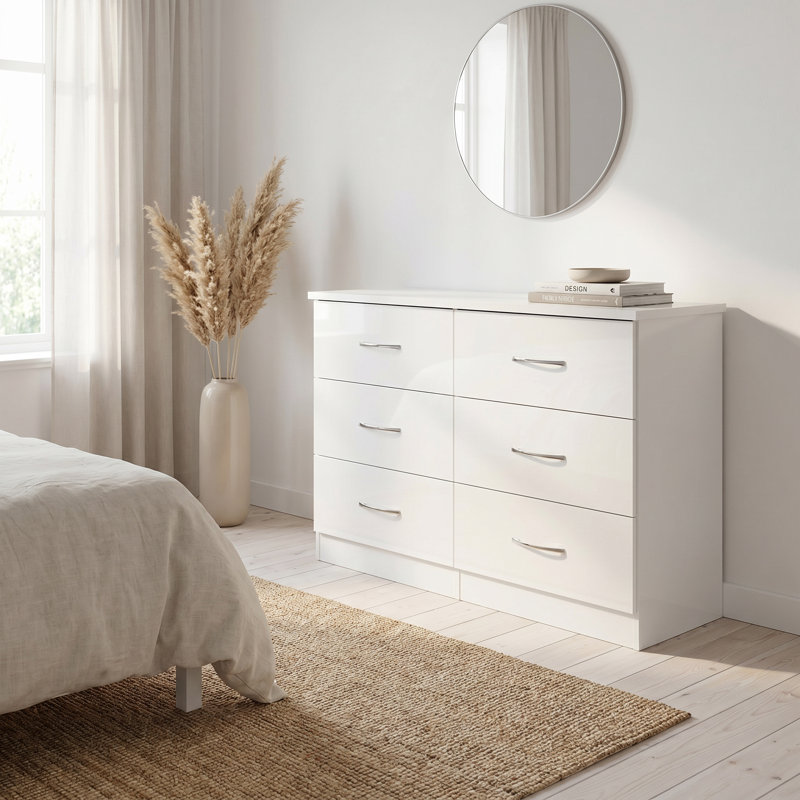 Kosie 6 Drawer Chest, White Gloss