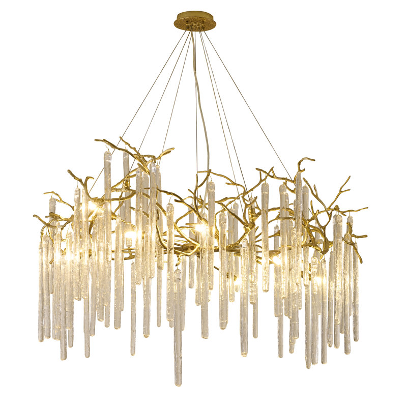Transitional 12-Light Round Glass Drop Chandelier 