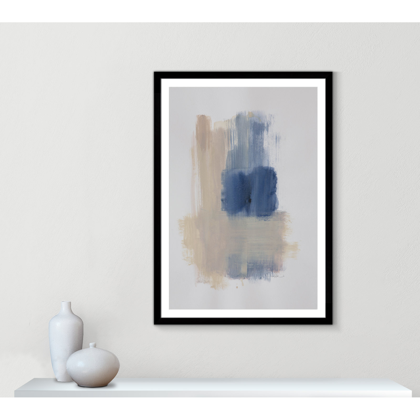 Esmeray "Powder Room Wash III" Print, 55" H x 39" W x 1.25" D  , Black Cube Frame Matted
