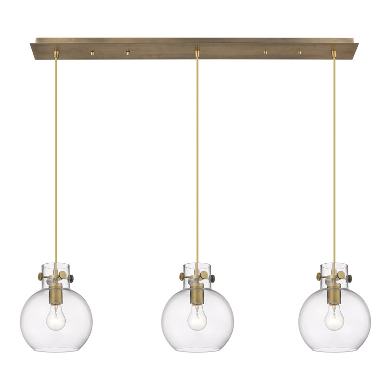 Luminaire suspendu sphère 3 lumières Amrith, Laiton brossé, Transparent
