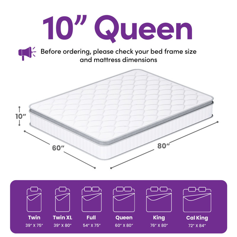 Matelas hybride moelleux 10,5 po - Sleep by Wayfair ™, Grand lit, 10