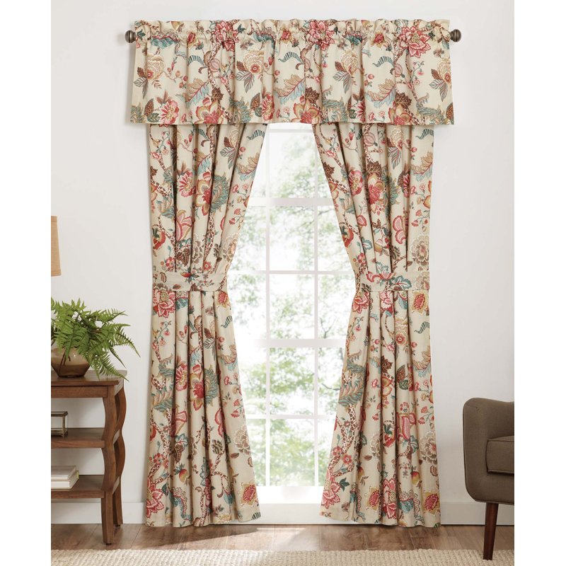 Haylie Floral Cotton Blue and Beige Window Panel Set