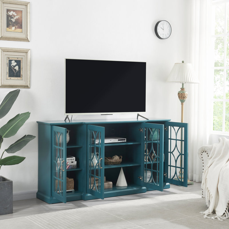 Meuble télé 63 po, buffet, armoire de rangement, bleu sarcelle
