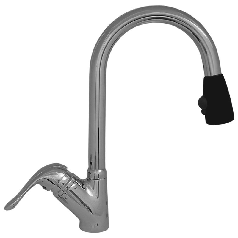 Whitehaus Collection Rainforest Pull Down Kitchen Faucet, Chrome/Black head