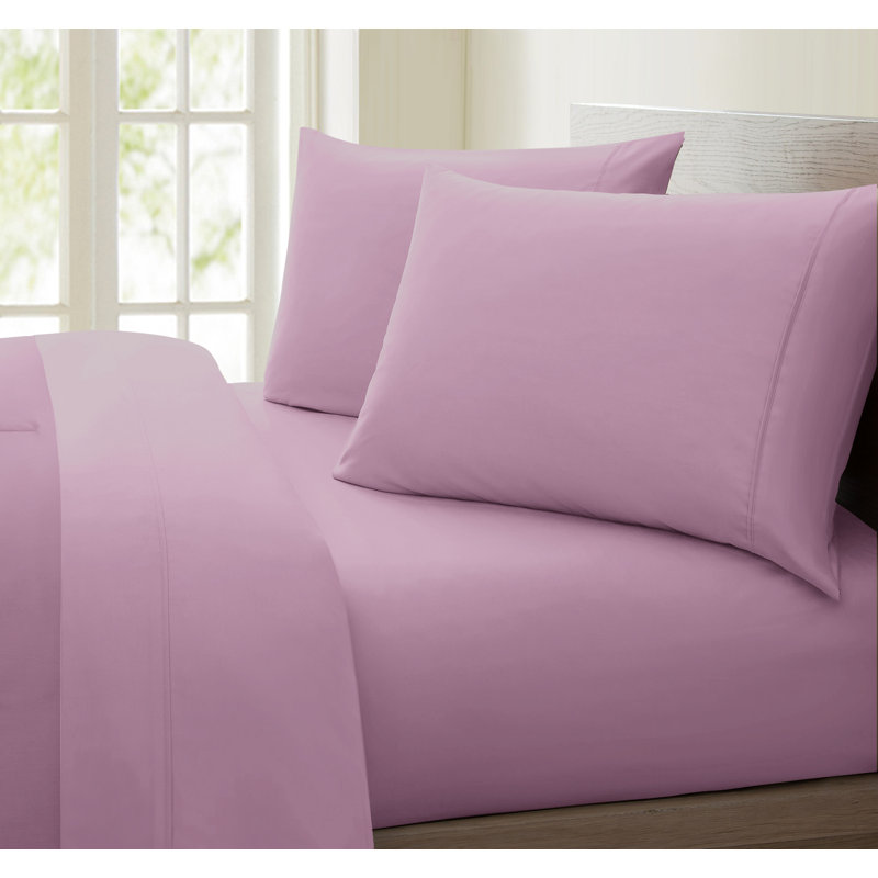 Ensemble de draps en coton de qualité égyptienne 600 fils, Mauve, Très grand + deux taies d'oreiller très grandes