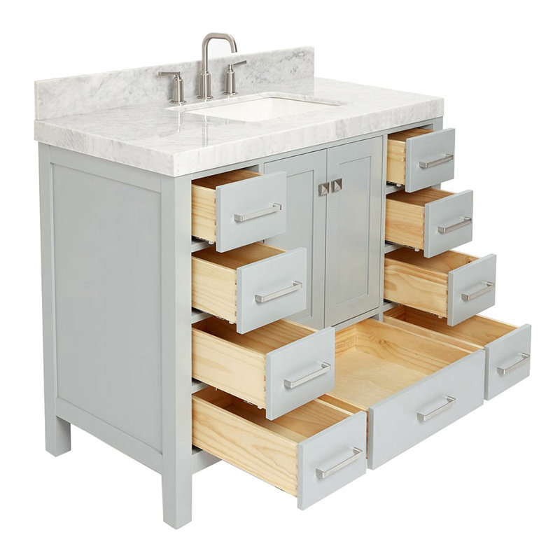 Ensemble de meuble-lavabo simple Cambridge, Forme rectangulaire, Gris / Nickel brossé, L 42 po