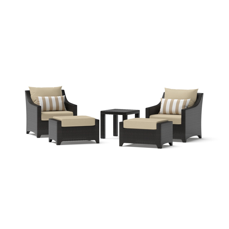Mifflin 5 Piece Rattan Sunbrella Multiple Chairs Seating Group with Cushions, Beige Sunbrella