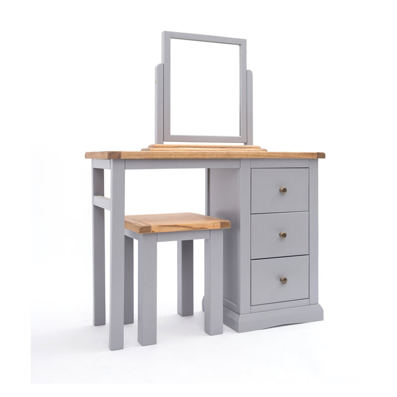 Midkiff Dressing Table with Mirror, Grey/Gold