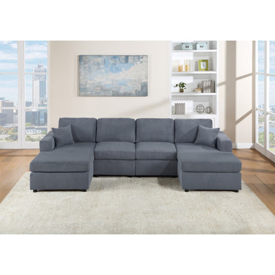 Superbe ensemble modulaire moderne gris foncé en velours côtelé 2 pièces LAF et RAF
