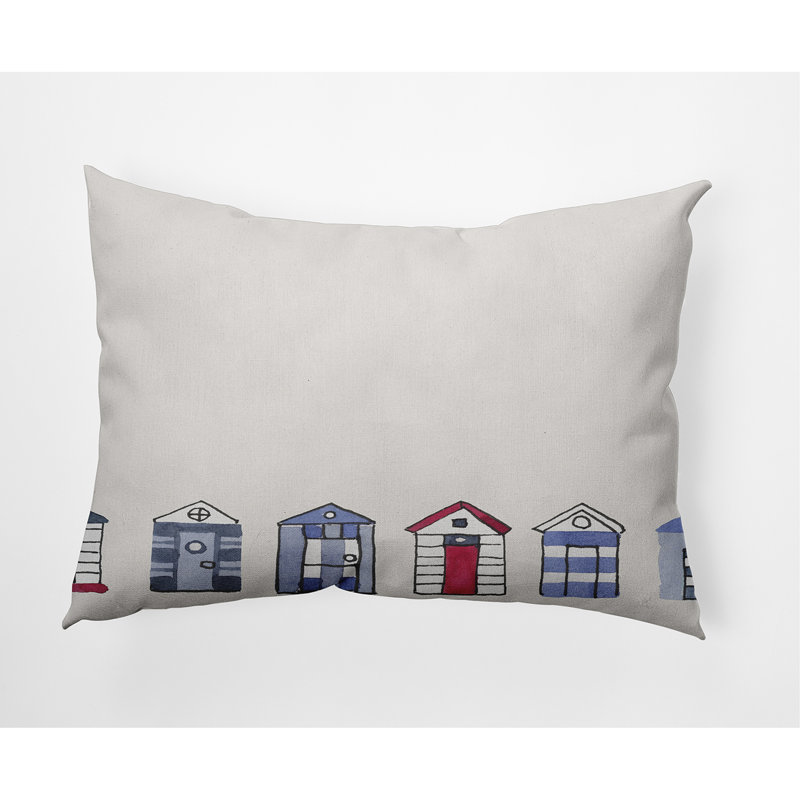 Beach Huts Reversible Throw Pillow, Ivory