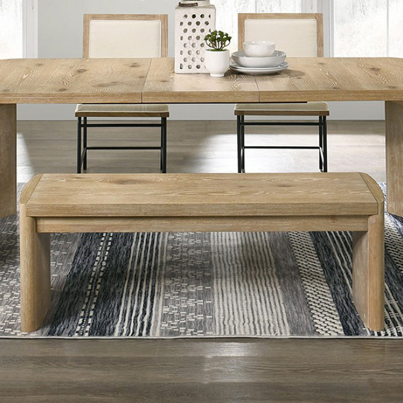 Banc rembourré moderne de style contemporain avec coins arrondis et finition chêne