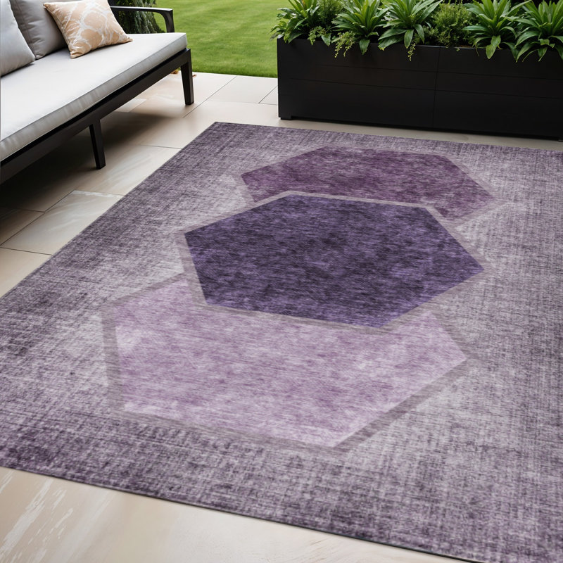 Tapis extérieur lavable géométrique mauve et lavande 5 pi x 8 pi