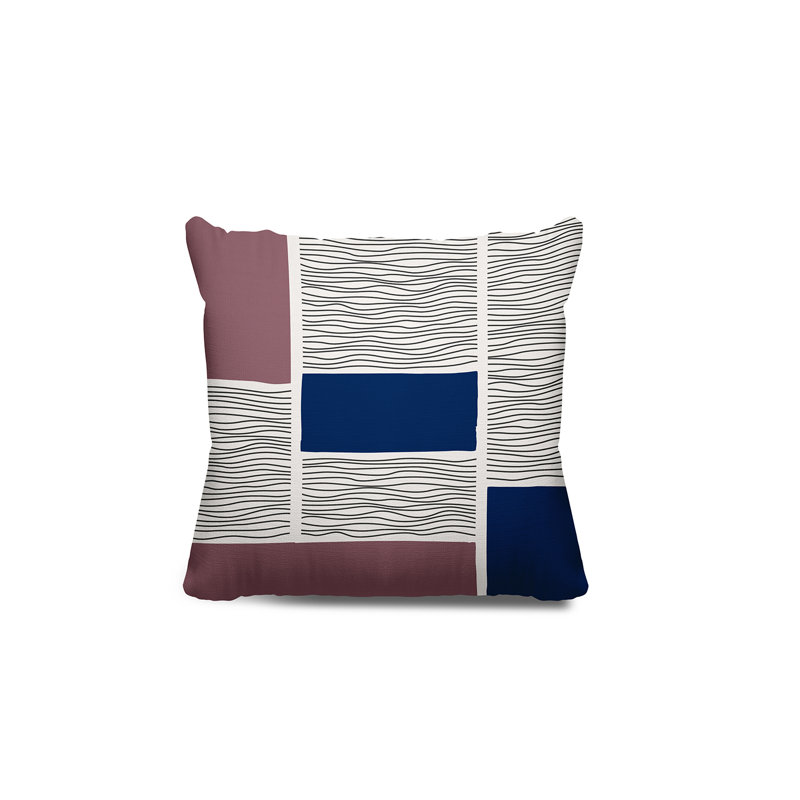 Coussin intérieur / extérieur Rapu, L 17 po x H 17 po, Mauve / beige / bleu marine