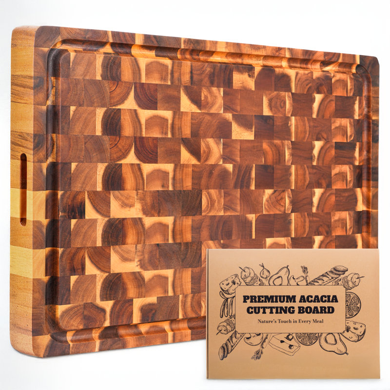 Howard End Grain Acacia Solid Wood Cutting Board - Reversible Extra Large Butcher Block with Juice Groove and Easy Grip Handle for Chopping, Serving, and Meal Prep