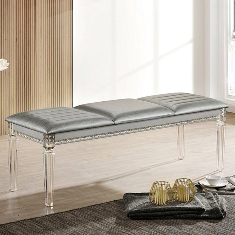 Elisabetta entryway bench, bedroom bench, dining bench, Silver, 19.65”H x 58.02”W x 18.02”D