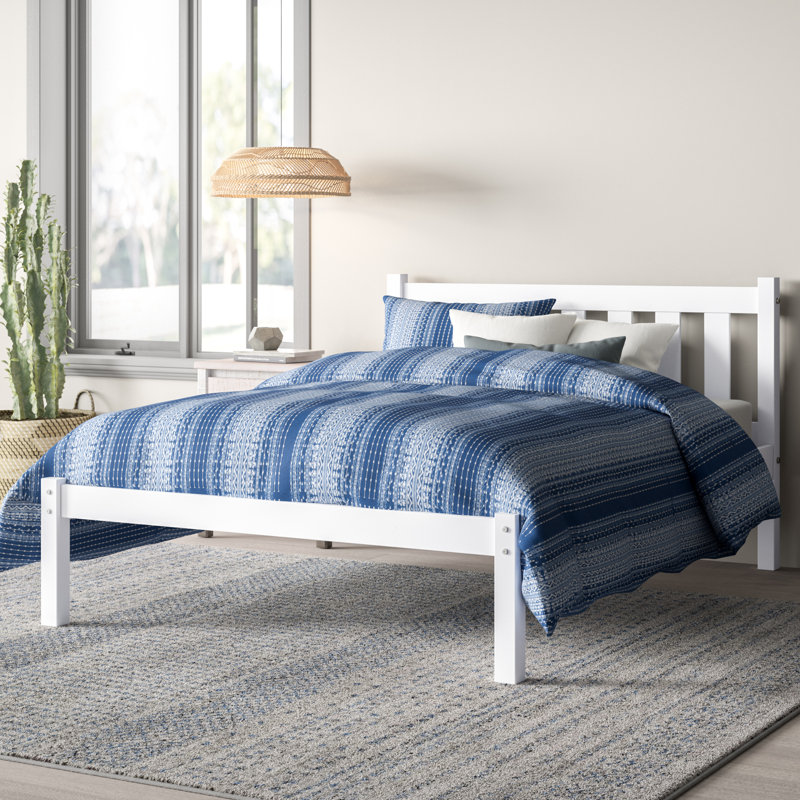 Lit plateforme en bois de pin brésilien Damian, Double, Blanc