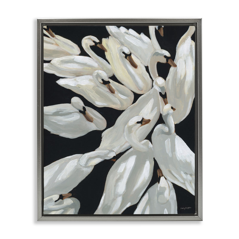«Gathered Swans», art mural encadré flottant par Haley Knighten, Gris, H 31 po x l 25 po