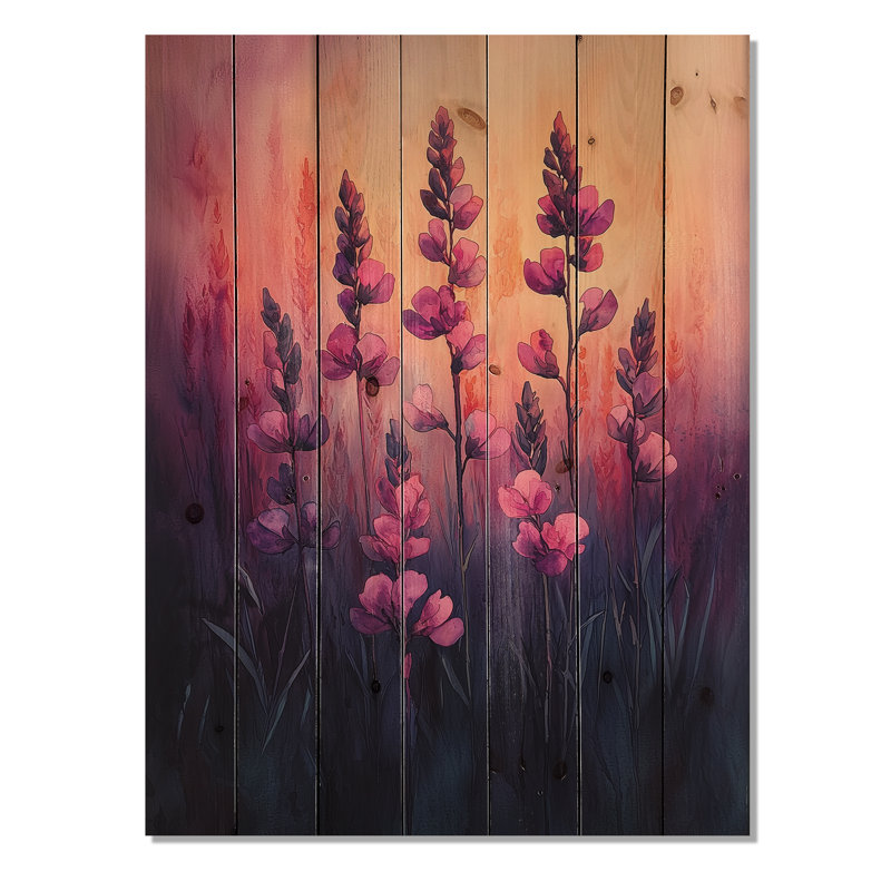 The Expressionism Lavender Plants - Plants Wood Wall Art - On Natural Pine Wood, 44" H x 34" W x 0.78" D