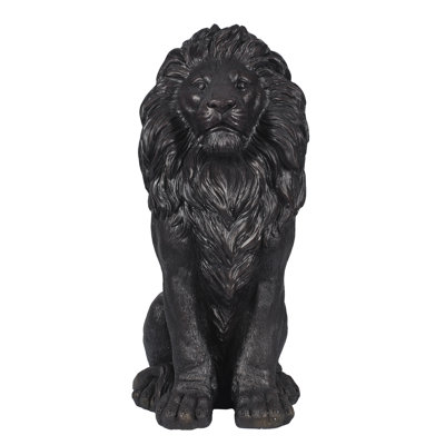 24.6"H Sitting Lion Garden Sculpture, MGO Outdoor Statue, Majestic Animal Ornament for Front Door Porch Yard Villa Courtyard Decor, Antique Black