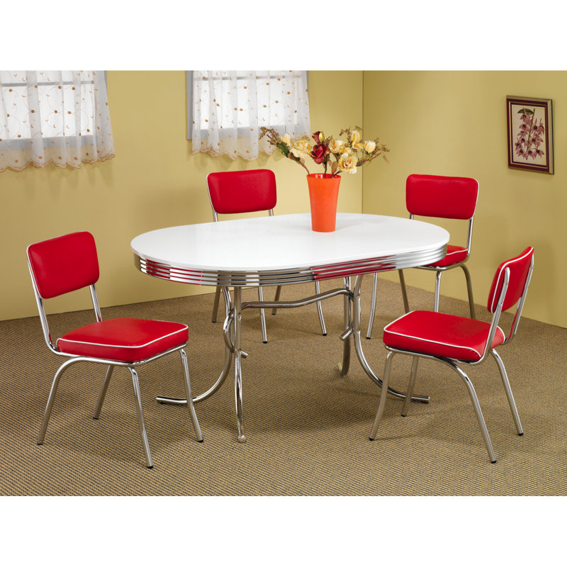 Brilliana 4-Person Retro Faux Leather Dining Set, Red