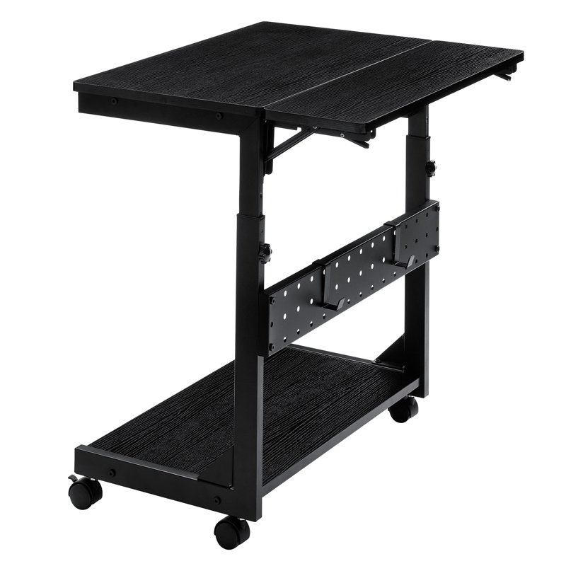 Height Adjustable PC Stand Computer Cart, Side Table with Wheels, 2-Tier Tower Stand, Black