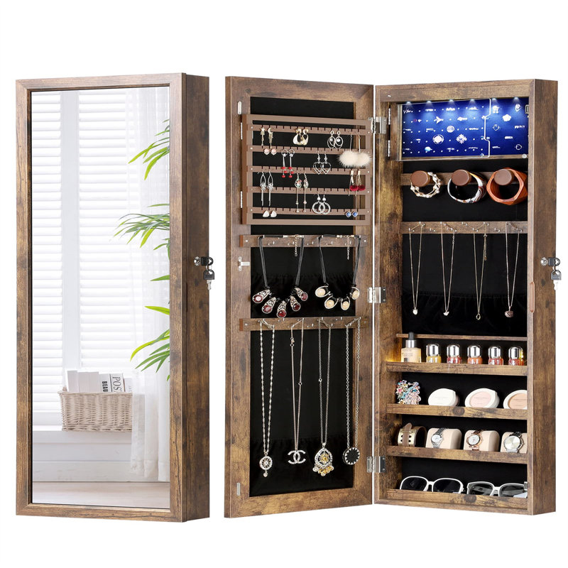 Armoire à bijoux rustique brun, style rétro moderne, fixation sur porte / murale