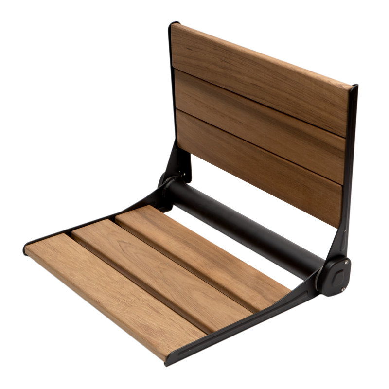 Black Matte Foldable Teak Shower Seat with Backrest