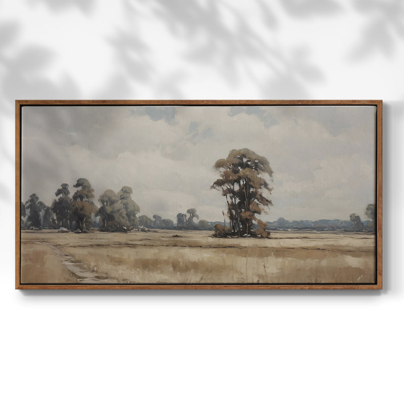 Série paysage - DCCXLV III - Toile tendue avec châssis encadré - Prêt à être accroché, H 25 po x l 49 po, Noyer