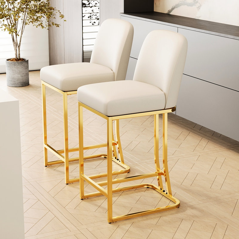 2 chaises hautes modernes - blanc + or, confortables Fabriqué avec des matériaux. Idéal pour les bars, les restaurants et les cuisines. Assemblage facile. Pieds coulissants stables. Design peu encombrant, blanc