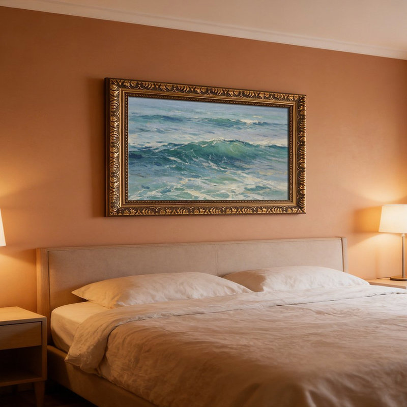 Tableau de vagues océaniques, cadre mural vintage orné – Cadre doré décoratif pour œuvres d'art., L 16 po x l 24 po