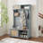 Clothes Hanger Hall Tree Storage Bench Shoe Rack For Entryway, Hall Tree With Bench And Shoe Storage, Hall Tree Entryway Bench With Rattan Door , 40.16"W*18.58"D*64.17"H-1180179533