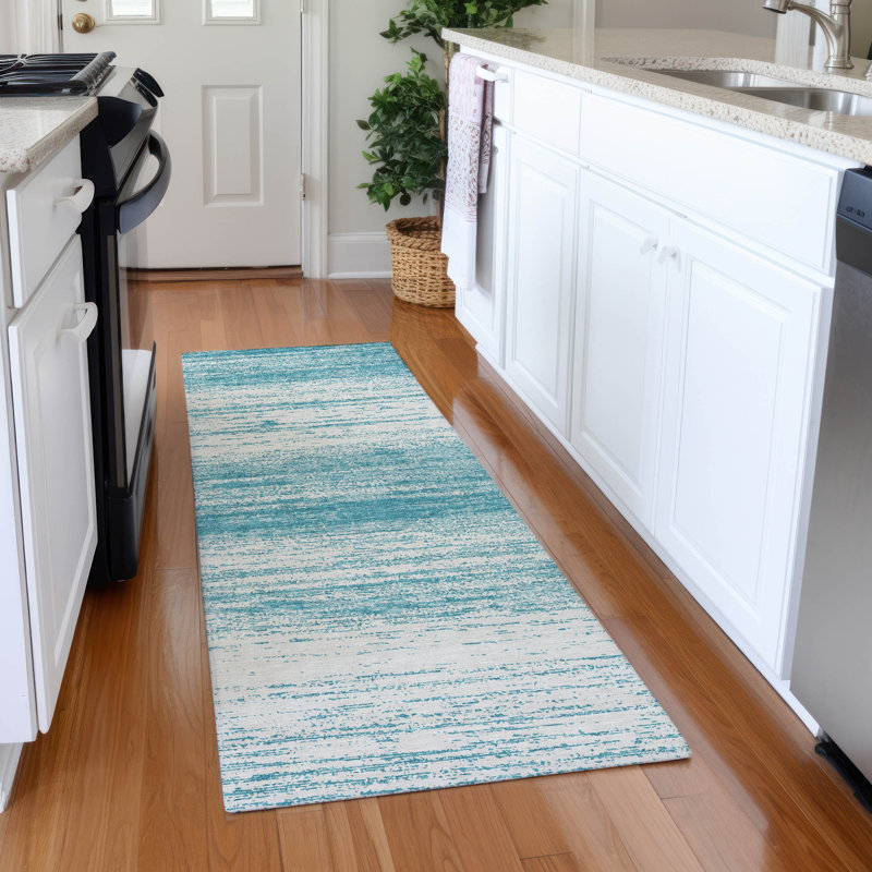 Premium Machine Washable Prisco Teal Rug, Runner 2'3" x 7'6"
