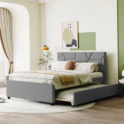 Upholstered Platform Bed with Brick Pattern Headboard and Trundle by Latitude Run
