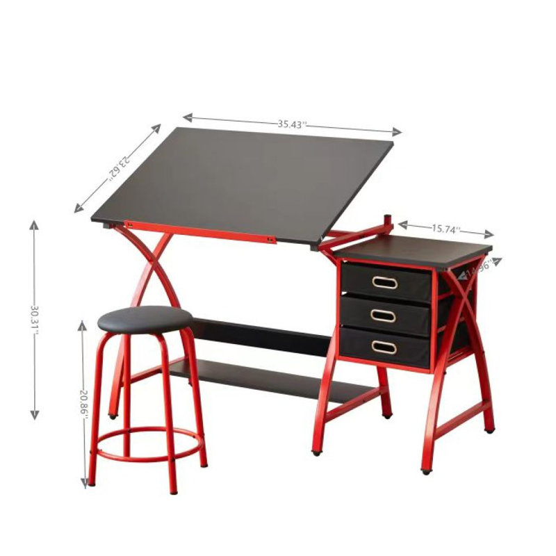 Table à dessin rouge avec tabouret