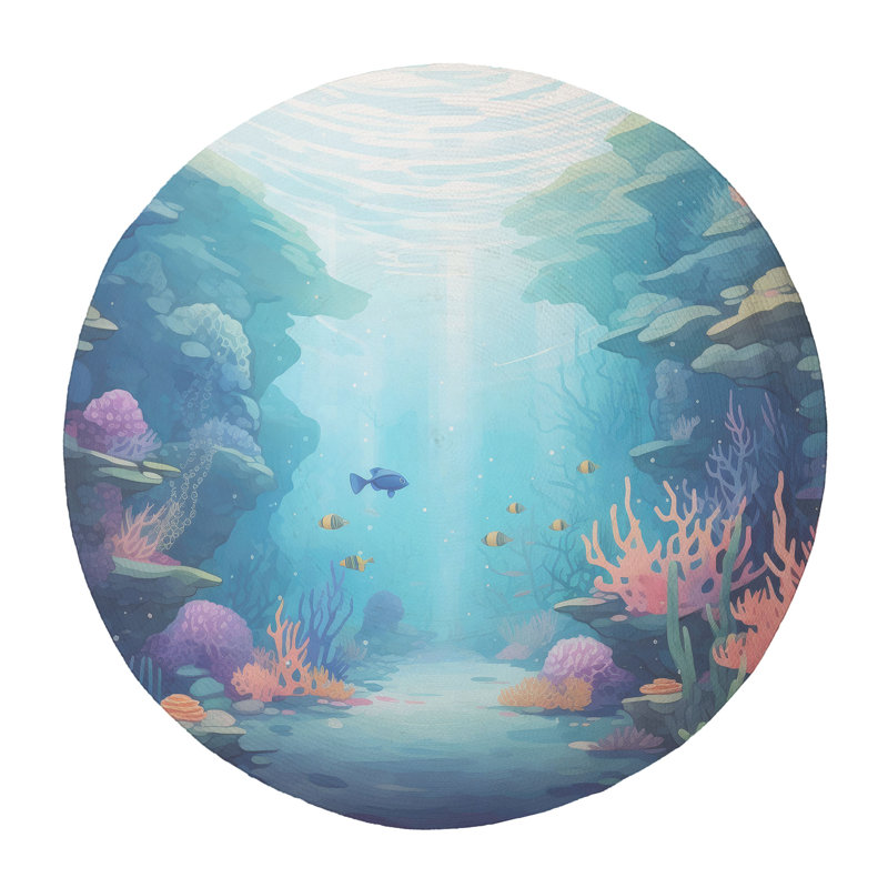 Oceanic Creatures Splash Braided Rug, Round 5'