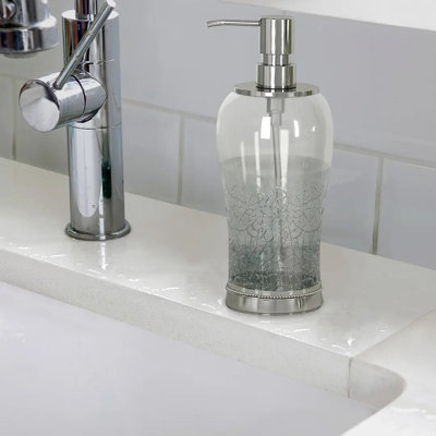 Crackle Glass Liquid Soap Dispenser Pump Bottle For Bathroom Vanity And Kitchen Sink - Holds Lotion And Sanitizer